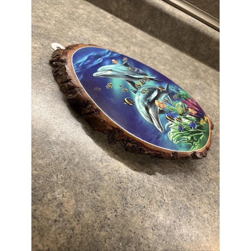 Unique Dolphin Saltwater Fish Wood Block Wall 10.5 Inch Plaque Excellent Cond.